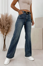 Rania Wide Leg Denim Jeans-Dark Blue