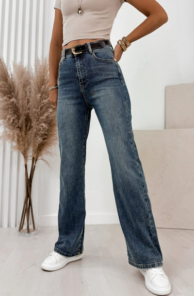 Rania Wide Leg Denim Jeans-Dark Blue