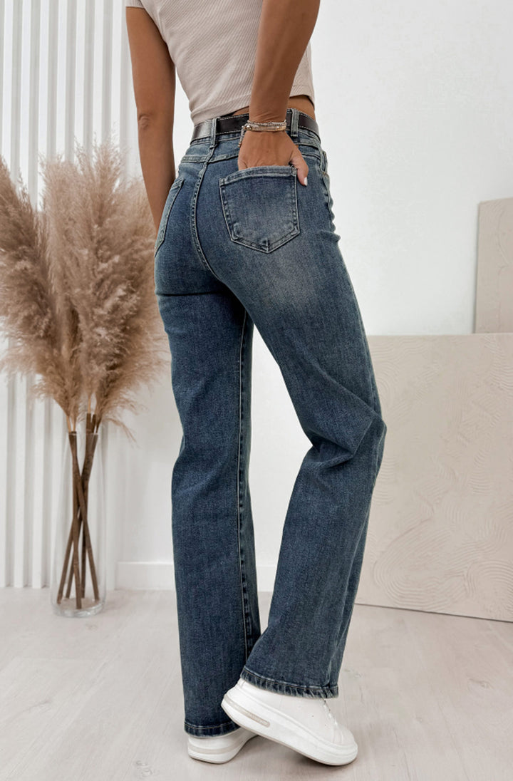 Rania Wide Leg Denim Jeans-Dark Blue