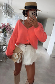 Rebecca Long Sleeves Light Knitted Cardigan-Coral