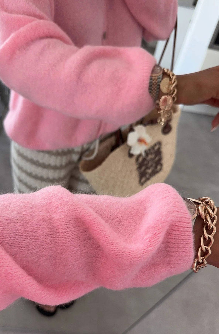 Rebecca Long Sleeves Light Knitted Cardigan-Pink