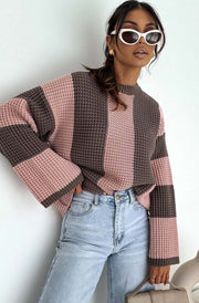 Reyana Striped Wide Sleeve Jumper-Dusty Pink