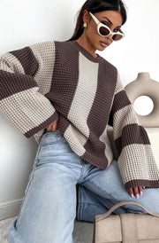 Reyana Striped Wide Sleeve Jumper-Stone