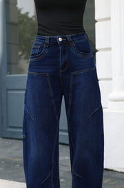 Reyka High Waist Panel Seam Balloon Denim Jeans-Dark Blue