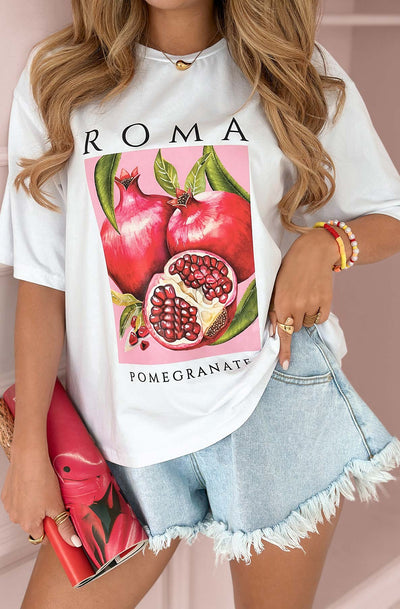 ROMA 'Pomegranate' Graphic Printed T-Shirt Top-Ivory