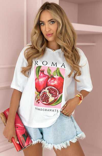 ROMA 'Pomegranate' Graphic Printed T-Shirt Top-Ivory
