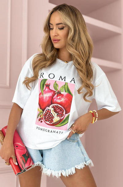 ROMA 'Pomegranate' Graphic Printed T-Shirt Top-Ivory