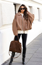 Roselle Batwing Textured Lined Oversize Jacket-Camel