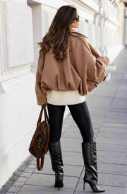 Roselle Batwing Textured Lined Oversize Jacket-Camel