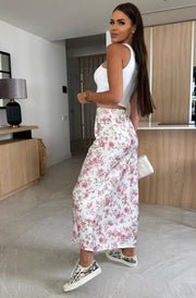 Rosie Floral Satin Midaxi Skirt-Pink