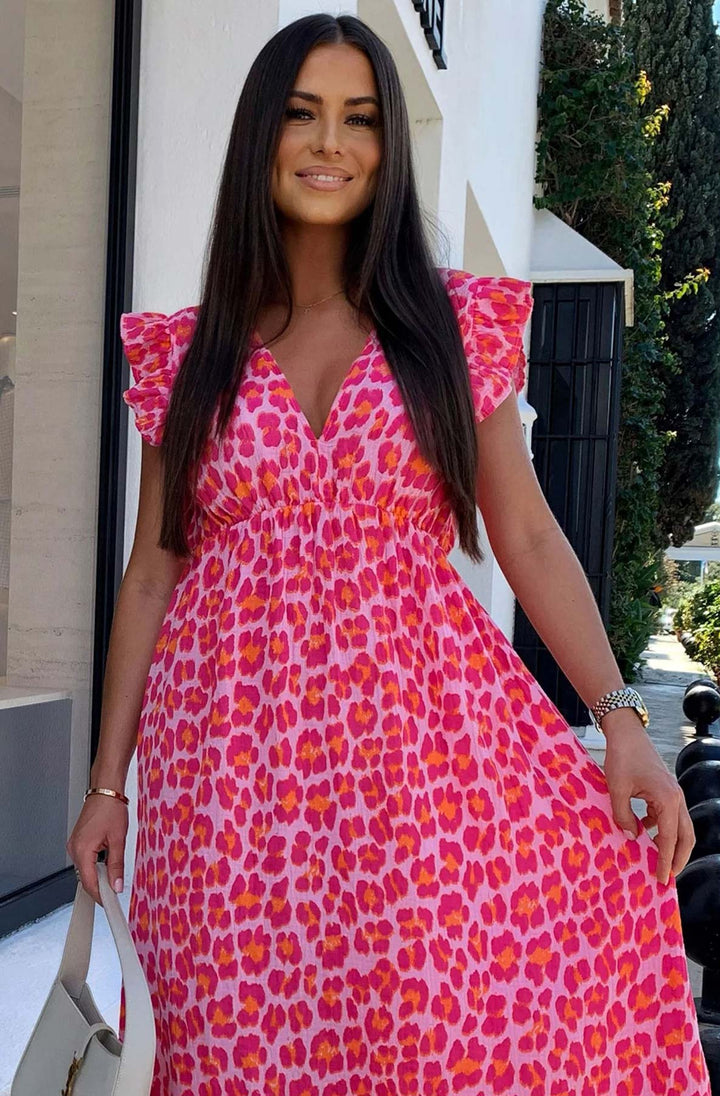 Ruth Leopard Animal Print Maxi Dress-Pink