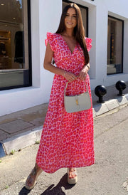Ruth Leopard Animal Print Maxi Dress-Pink