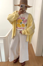 Sadie Contrast Knitted Cardigan-Yellow