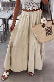 Sahara Cotton Gauze Style Tiered Maxi Skirt-Beige