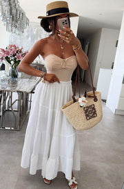 Sahara Cotton Gauze Style Tiered Maxi Skirt-Ivory