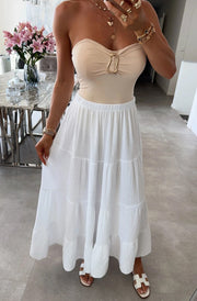 Sahara Cotton Gauze Style Tiered Maxi Skirt-Ivory