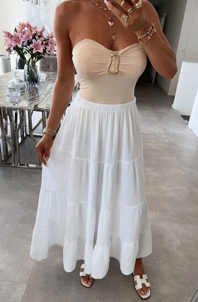 Sahara Cotton Gauze Style Tiered Maxi Skirt-Ivory