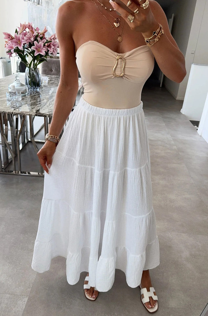 Sahara Cotton Gauze Style Tiered Maxi Skirt-Ivory