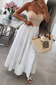 Sahara Cotton Gauze Style Tiered Maxi Skirt-Ivory