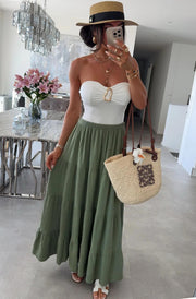 Sahara Cotton Gauze Style Tiered Maxi Skirt-Khaki