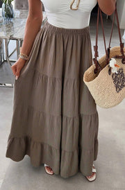 Sahara Cotton Gauze Style Tiered Maxi Skirt-Mocha