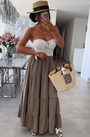 Sahara Cotton Gauze Style Tiered Maxi Skirt-Mocha