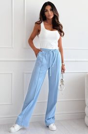 Sarah Drawstring Pocket Detail Trousers-Sky Blue