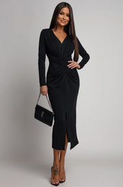 Serena Ruched Bodycon Midaxi Dress-Black