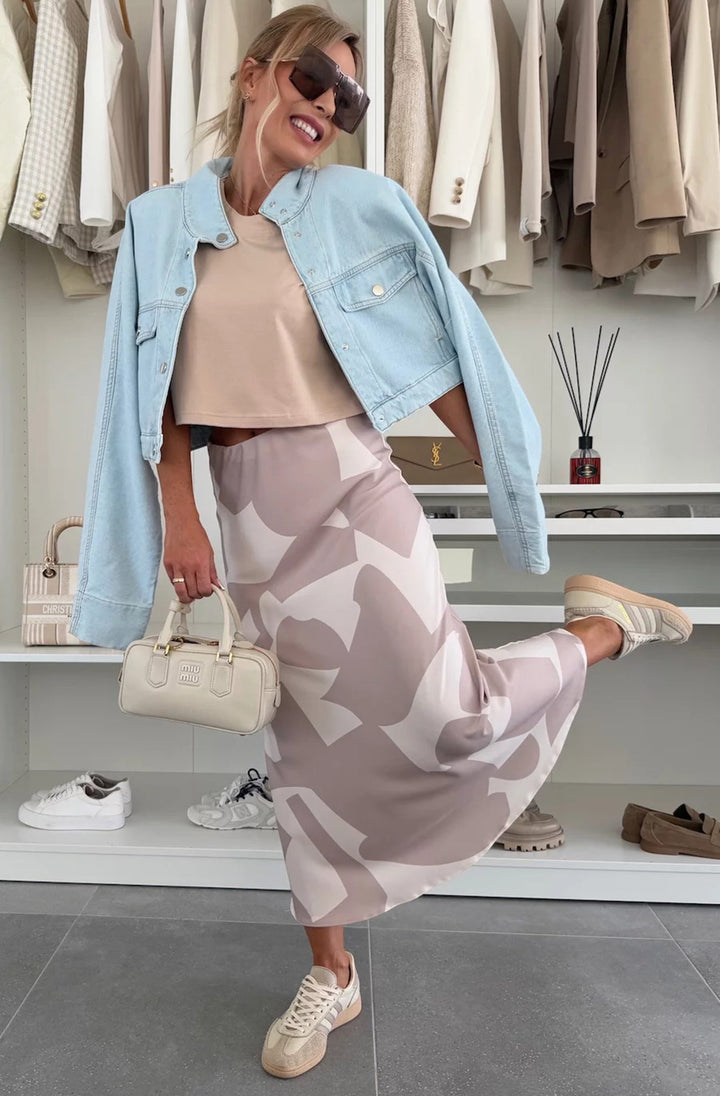 Sharon Satin Patterned Midaxi Skirt-Mauve