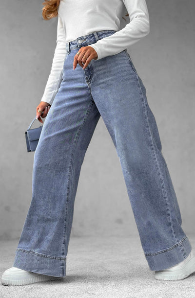 Shelby Wide Leg Denim Jeans-Blue