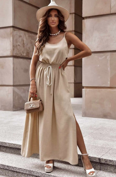 Shyra Side Slit Camisole Maxi Dress-Stone