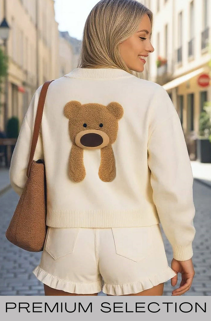 Sia Teddy Buttoned Cardigan-Ivory