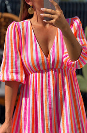 Silvia Striped Cotton Gauze Style Midaxi Dress-Multi