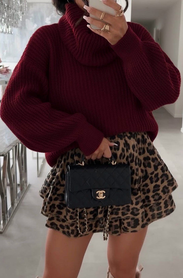 Silvia Oversized Turtleneck Sweater Jumper-Wine