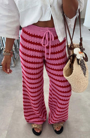 Simone Striped Knitted Wide Leg Trousers-Pink