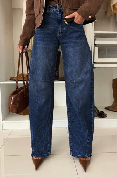 Stormi High Waisted Balloon Denim Jeans-Dark Blue