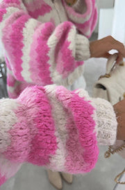 Tamara Contrast Patterned Knitted Cardigan-Pink