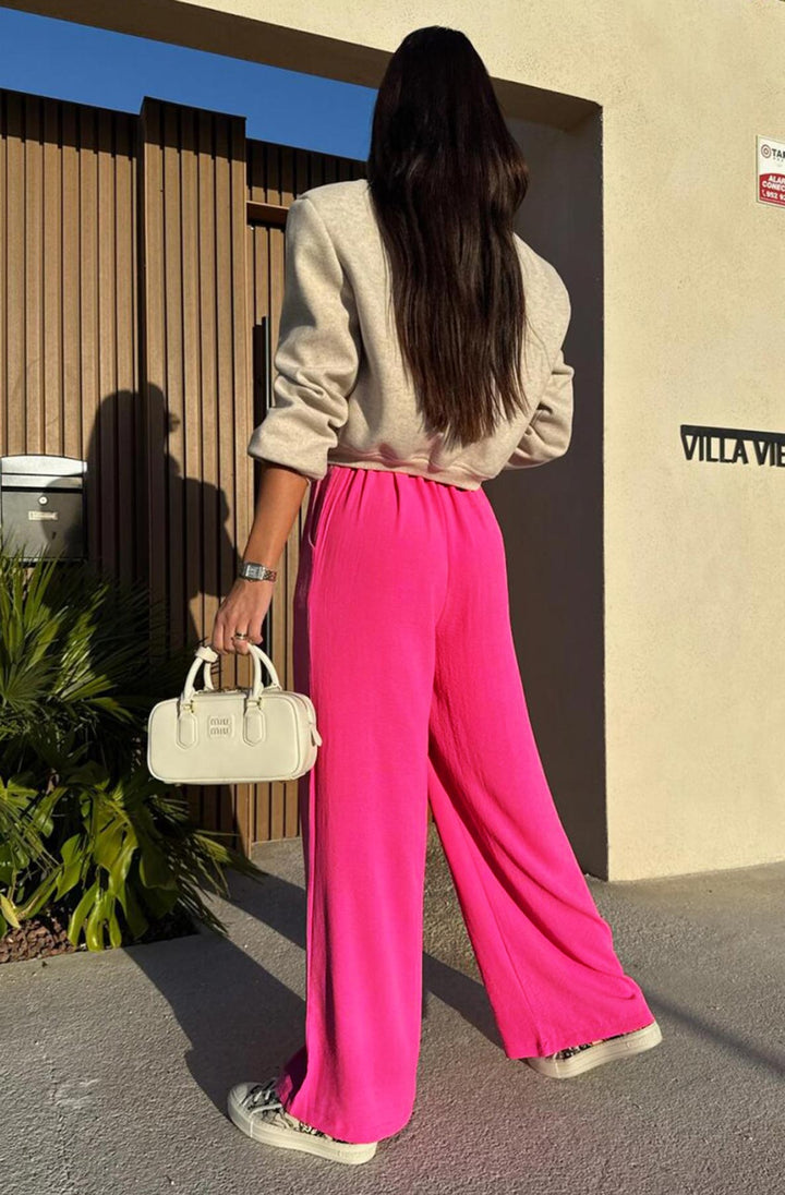 Tamika Wide Leg Pocket Detail Trousers-Hot Pink