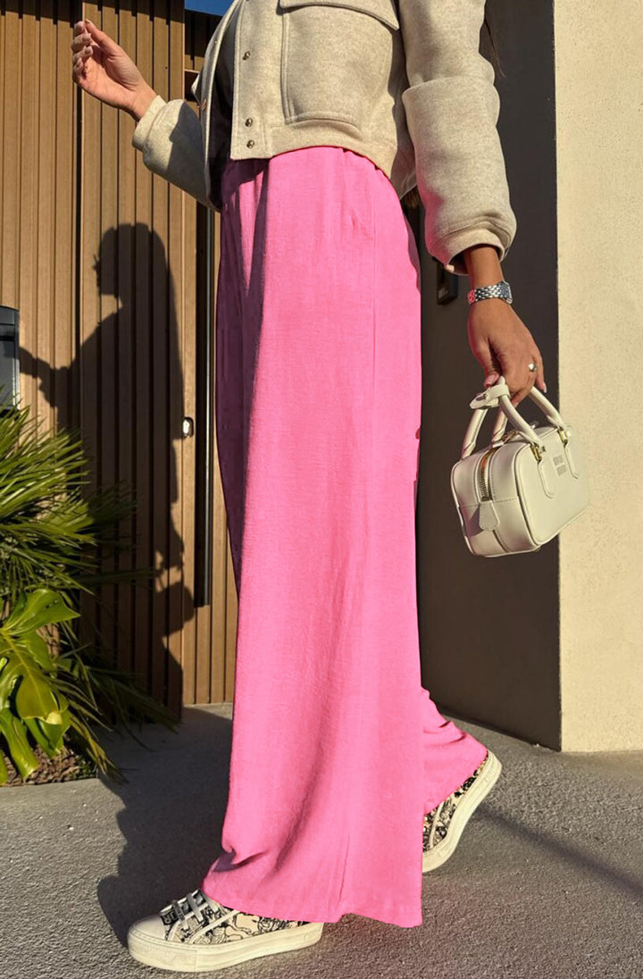 Tamika Wide Leg Pocket Detail Trousers-Pink