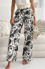 Taya Paisley Wide Leg Palazzo Trousers-Black