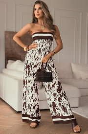 Tennessee Bandeau Shirred Wide Leg Jumpsuit-Brown