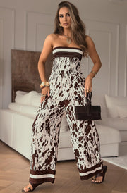 Tennessee Bandeau Shirred Wide Leg Jumpsuit-Brown