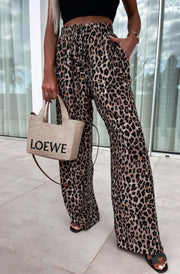 Veloria Wide Leg Drawstring Trousers-Brown