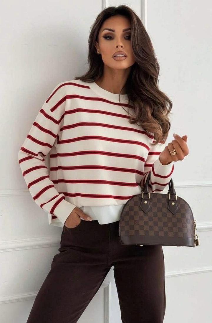 Viola Striped Double-Layer Effect Sweatshirt Top-Ivory