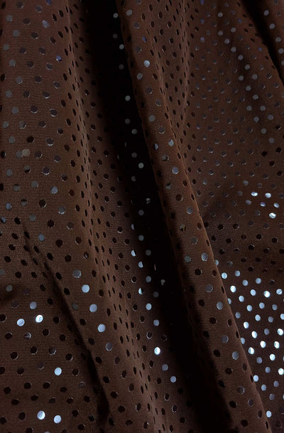 Violette Iridescent Foil Dot V Neck Batwing Blouse Top-Brown