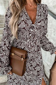 Vionara Abstract Print Midaxi Dress-Brown