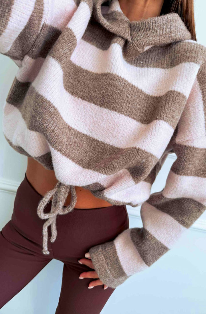 Vionelle Striped Hooded Alcapa-Blend Knit Sweater-Pink