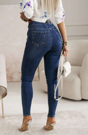 Virelda High-Waist Sailor Button Skinny Denim-Dark Blue