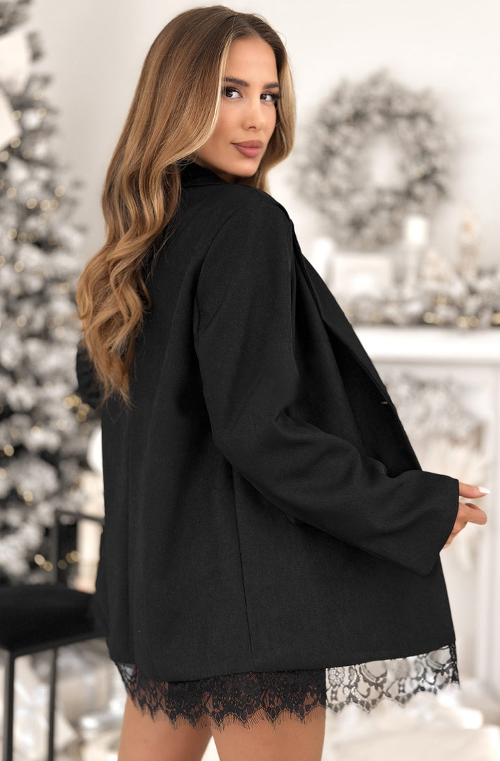 Wilma Lace Trim Blazer Jacket-Black