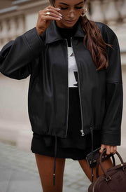 Windy PU Faux Leather Zip Jacket-Black